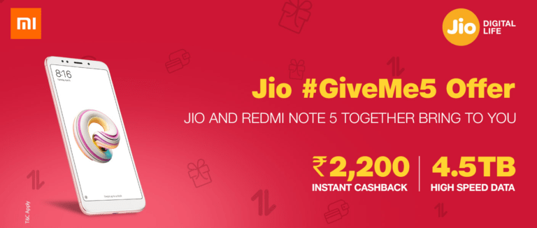 Redmi Note 5 Pro Jio Cashback Offer - Get 4.5 TB Free Data