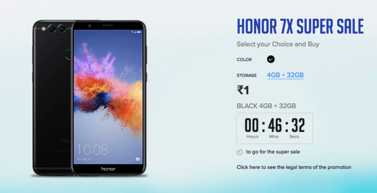 Honor 7x Smartphone Super Sale just at Rs 1 only