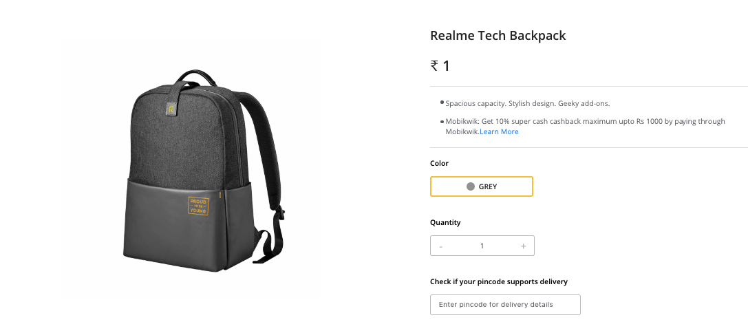 Realme ₹1 Flash Sale- Get Tech Backpack In Just ₹1