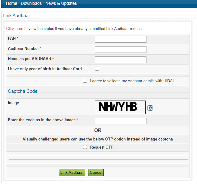 Link Aadhaar Card form Online