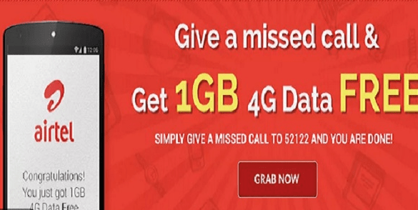 Airtel free data 1GB 4G offer via Miss Call